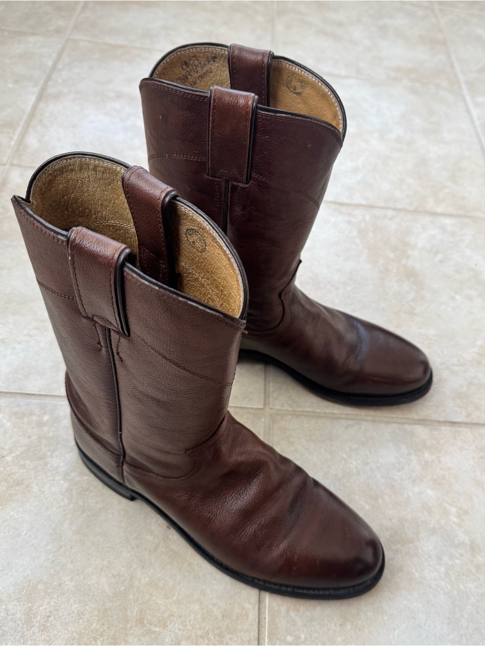 Vintage Justin Leather Roper Cowboy Boots Womens 6.5 B Brown Western Style 13714